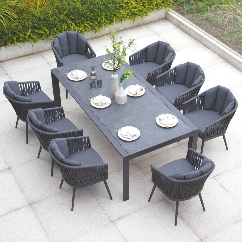 Monterrey 8 Seat Rope Extending Dining Set in Grey
