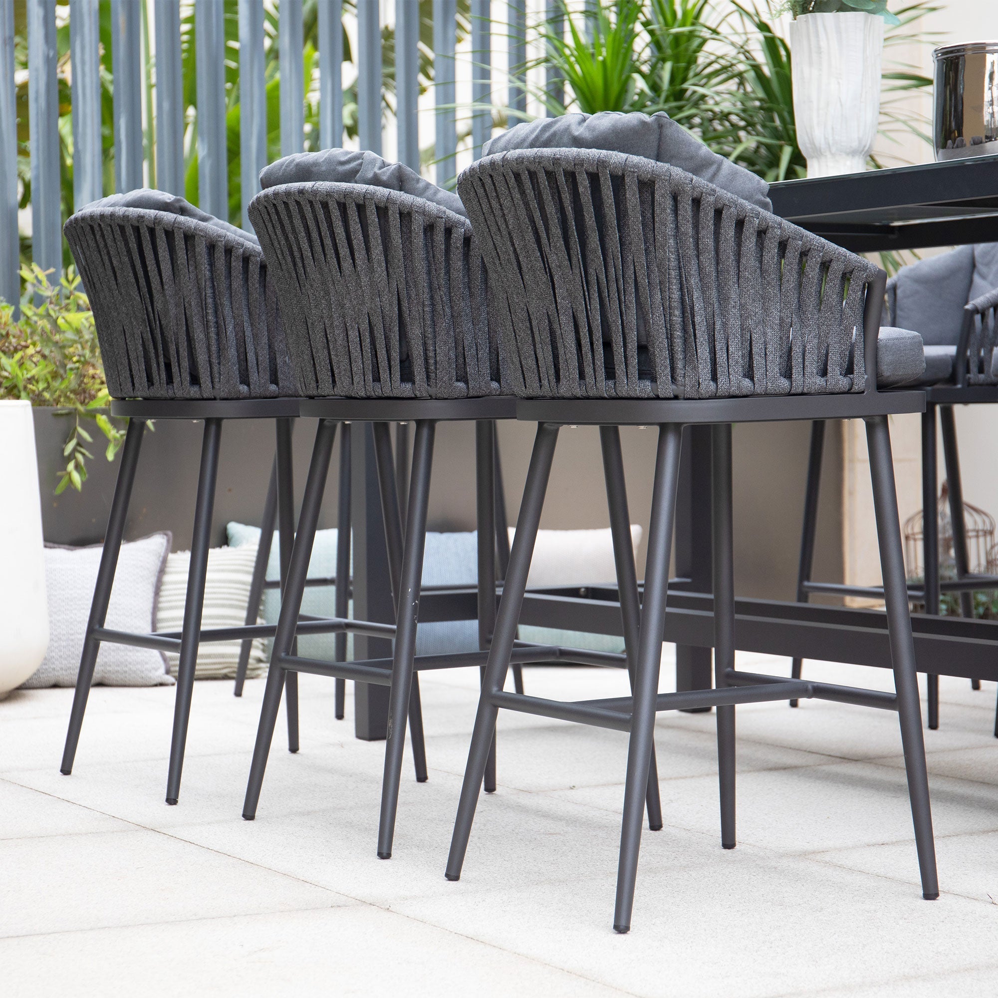 Monterrey 8 Seat Rope Bar Set with Ceramic Table in Grey