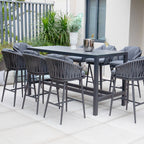 Monterrey 8 Seat Rope Bar Set with Ceramic Table in Grey