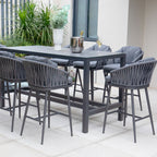 Monterrey 8 Seat Rope Bar Set with Ceramic Table in Grey