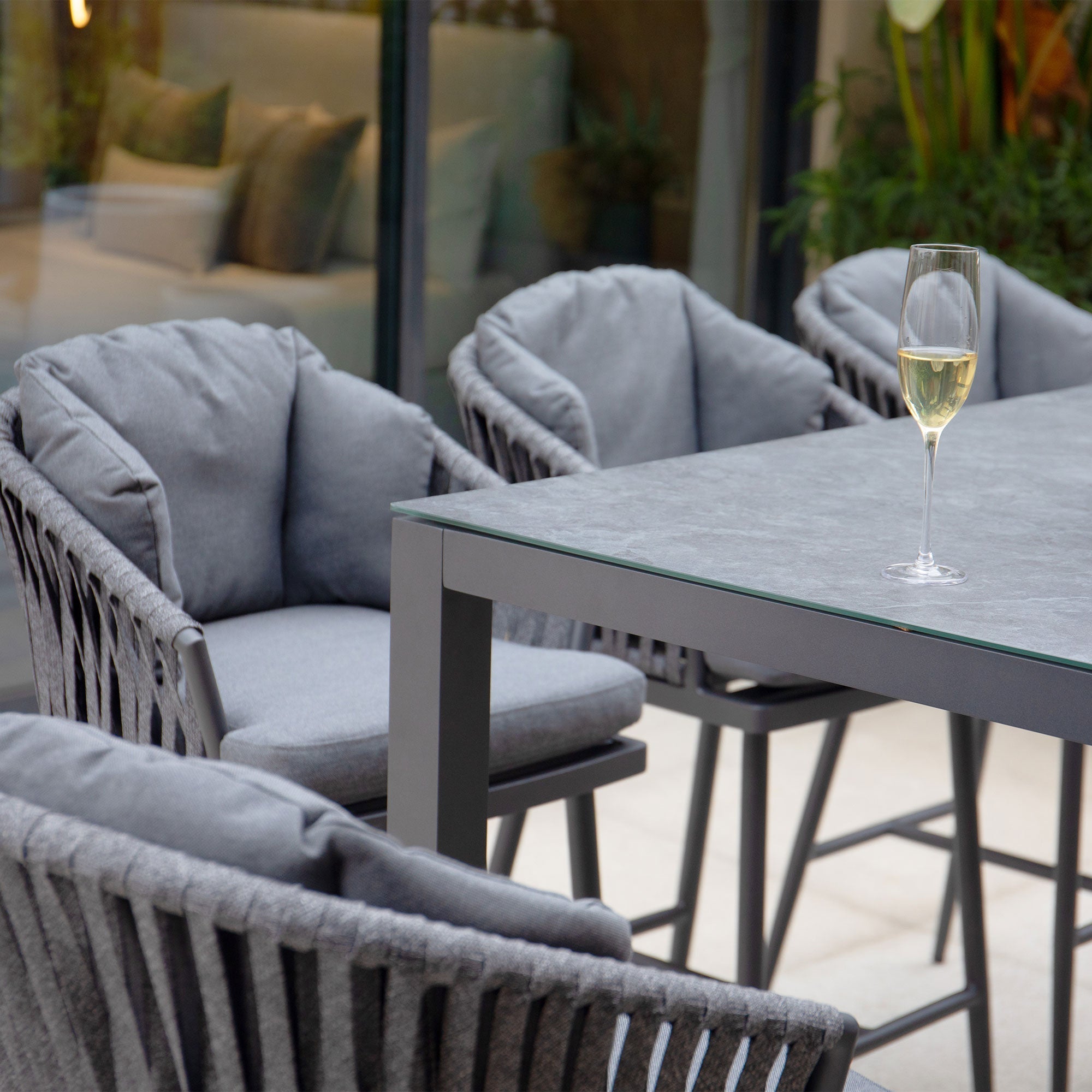 Monterrey 8 Seat Rope Bar Set with Ceramic Table in Grey