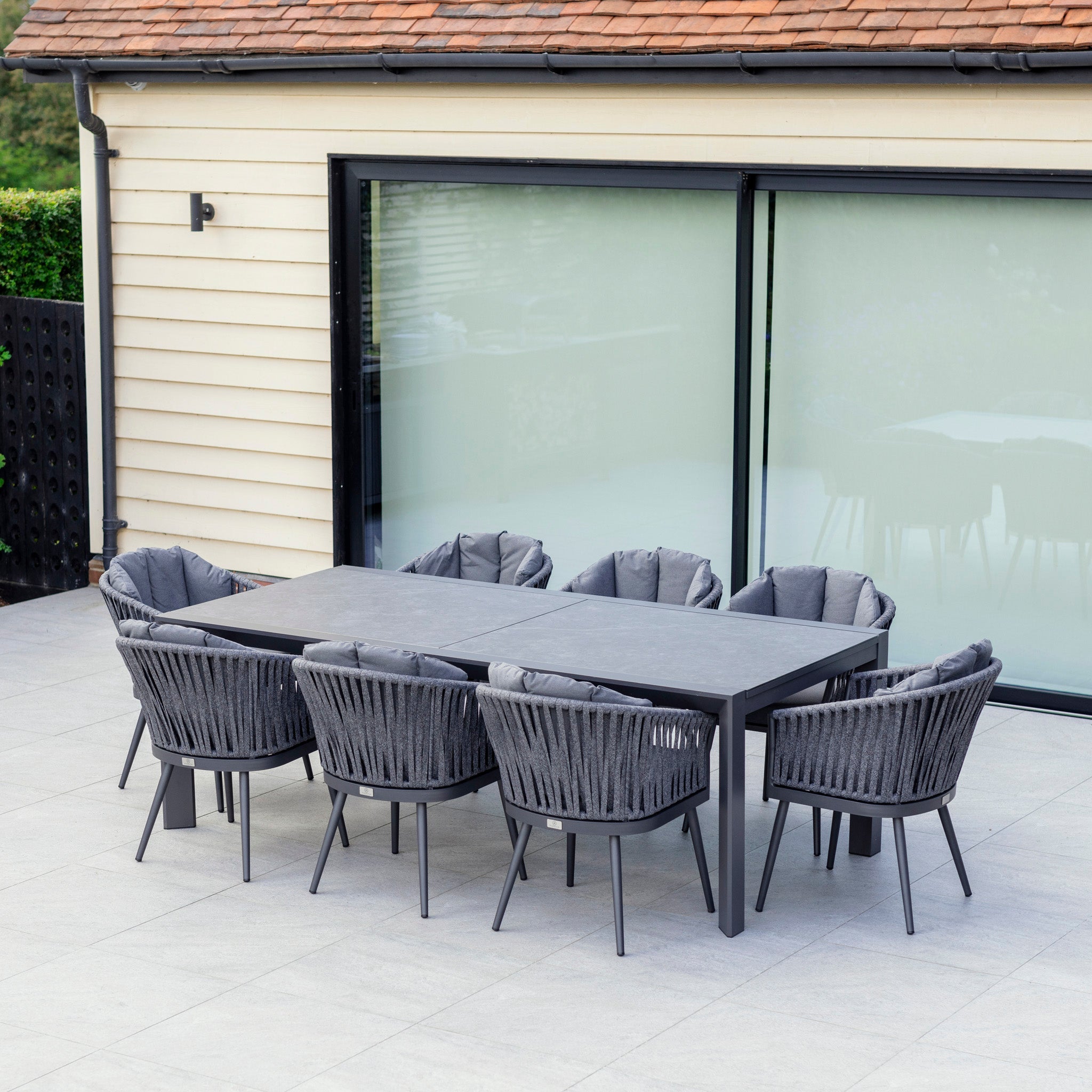 Monterrey 8 Seat Rope Extending Dining Set in Grey