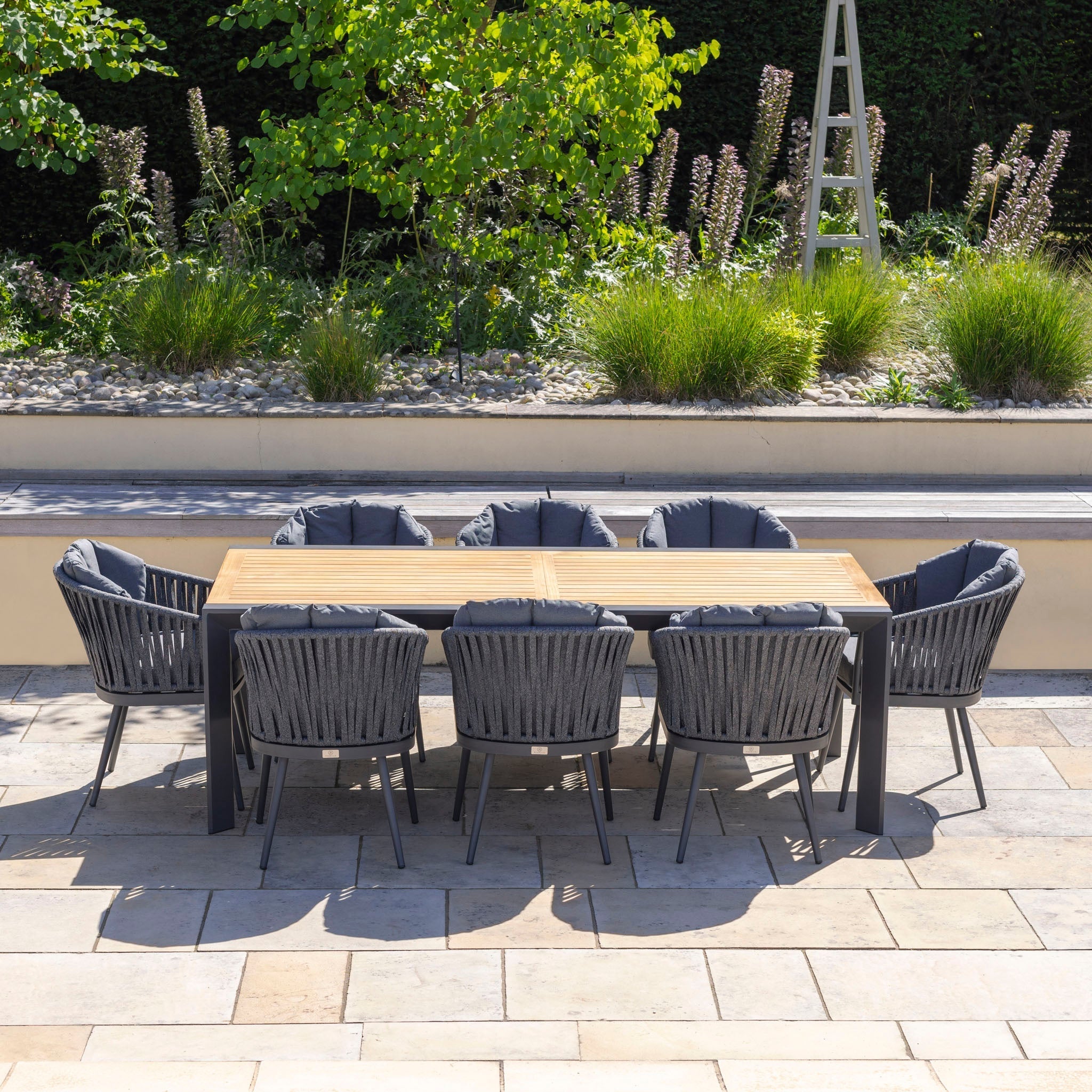Monterrey 8 Seat Rope Extending Teak Dining Set in Grey