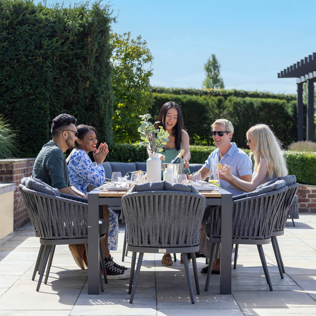 Monterrey 8 Seat Rope Extending Teak Dining Set in Grey