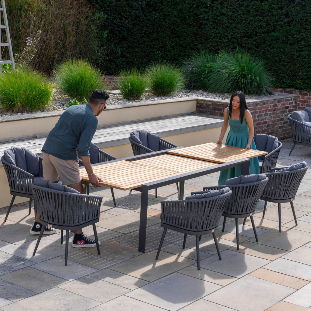 Monterrey 8 Seat Rope Extending Teak Dining Set in Grey