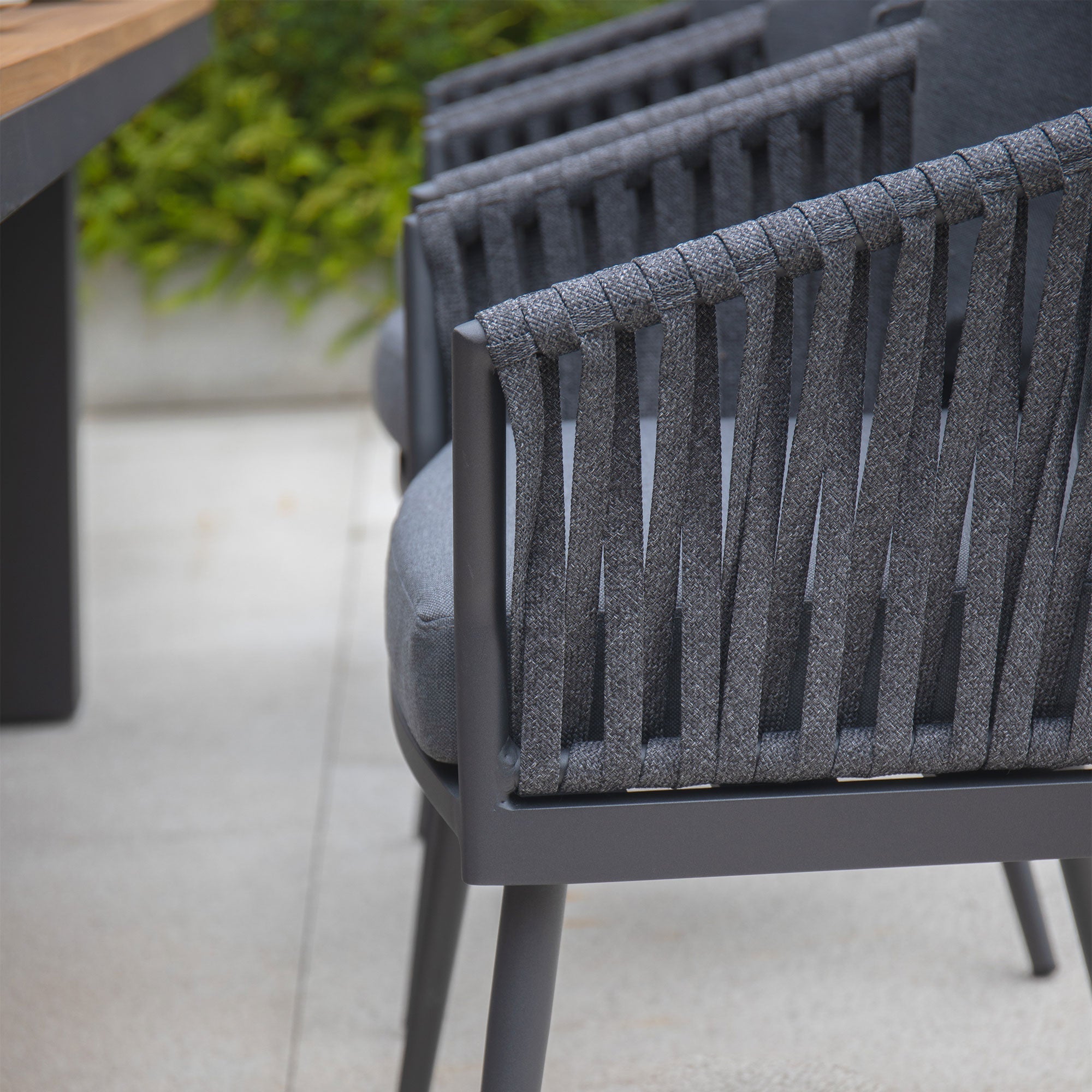 Monterrey 8 Seat Rope Rectangular Teak Firepit Dining Set in Grey