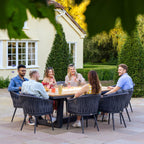 Monterrey 8 Seat Rope Rectangular Teak Firepit Dining Set in Grey