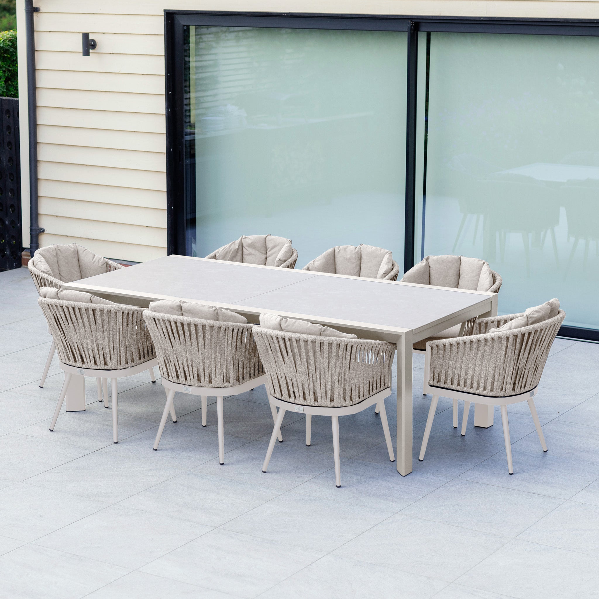 Monterrey 8 Seat Rope Extending Dining Set in Latte
