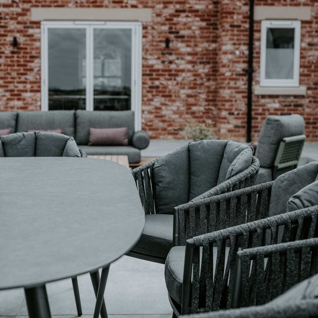 Monterrey 8 Seat Rope Dining Set with Oval Ceramic Table in Grey
