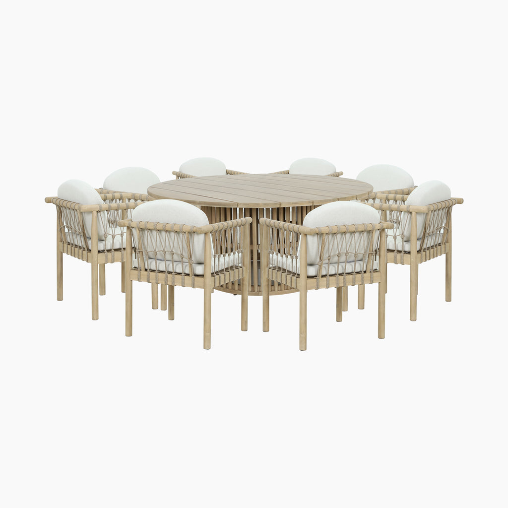 Paia 8 Seat Round Dining Set in Linen