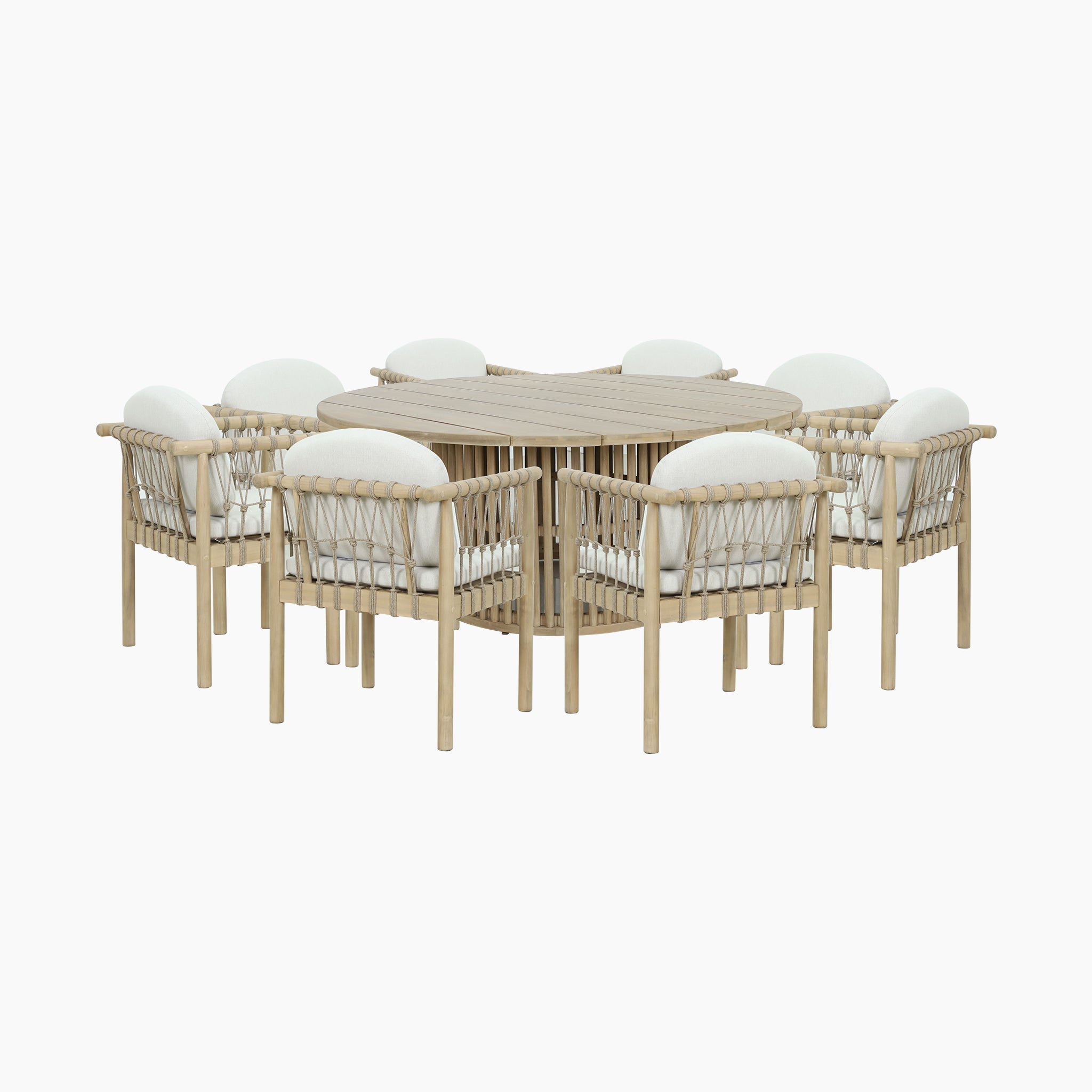 Paia 8 Seat Round Dining Set in Linen