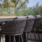 Palma 6 Seat Rope Teak Firepit Bar Set in Grey
