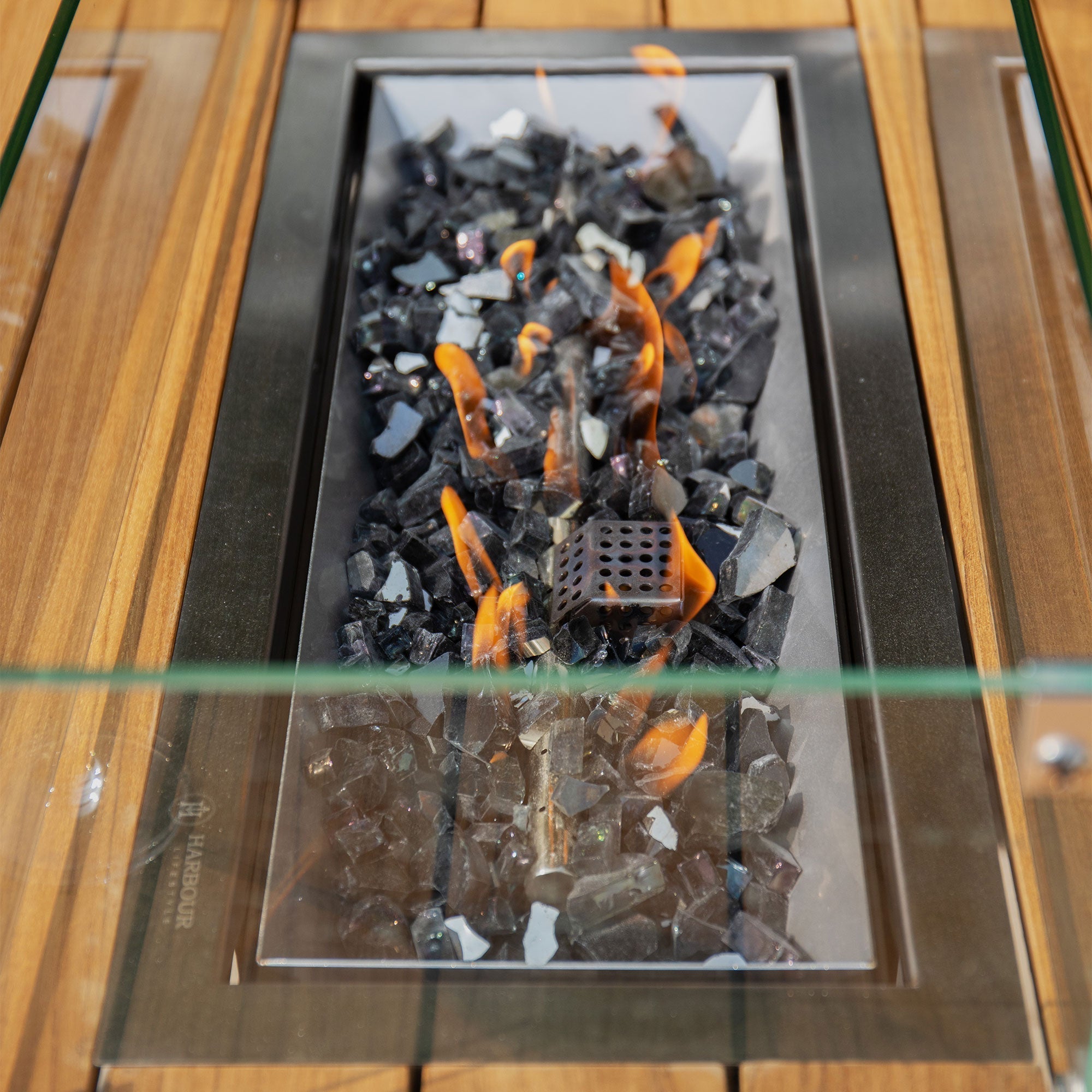 Palma 6 Seat Rope Teak Firepit Bar Set in Grey