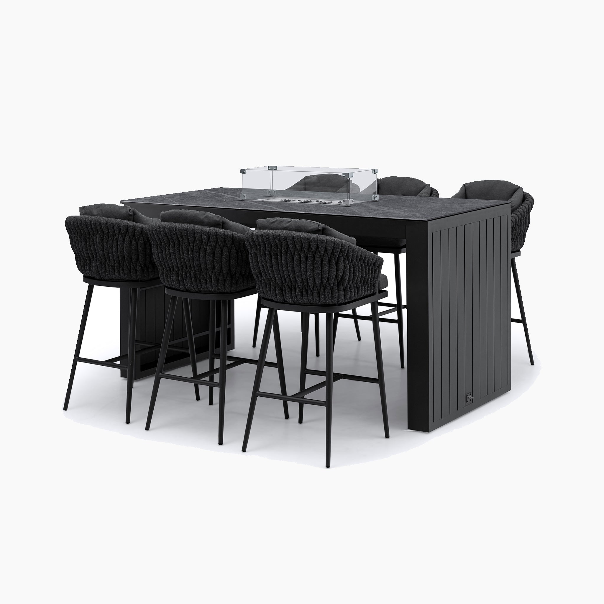 Palma 6 Seat Rope Ceramic Firepit Bar Set in Grey
