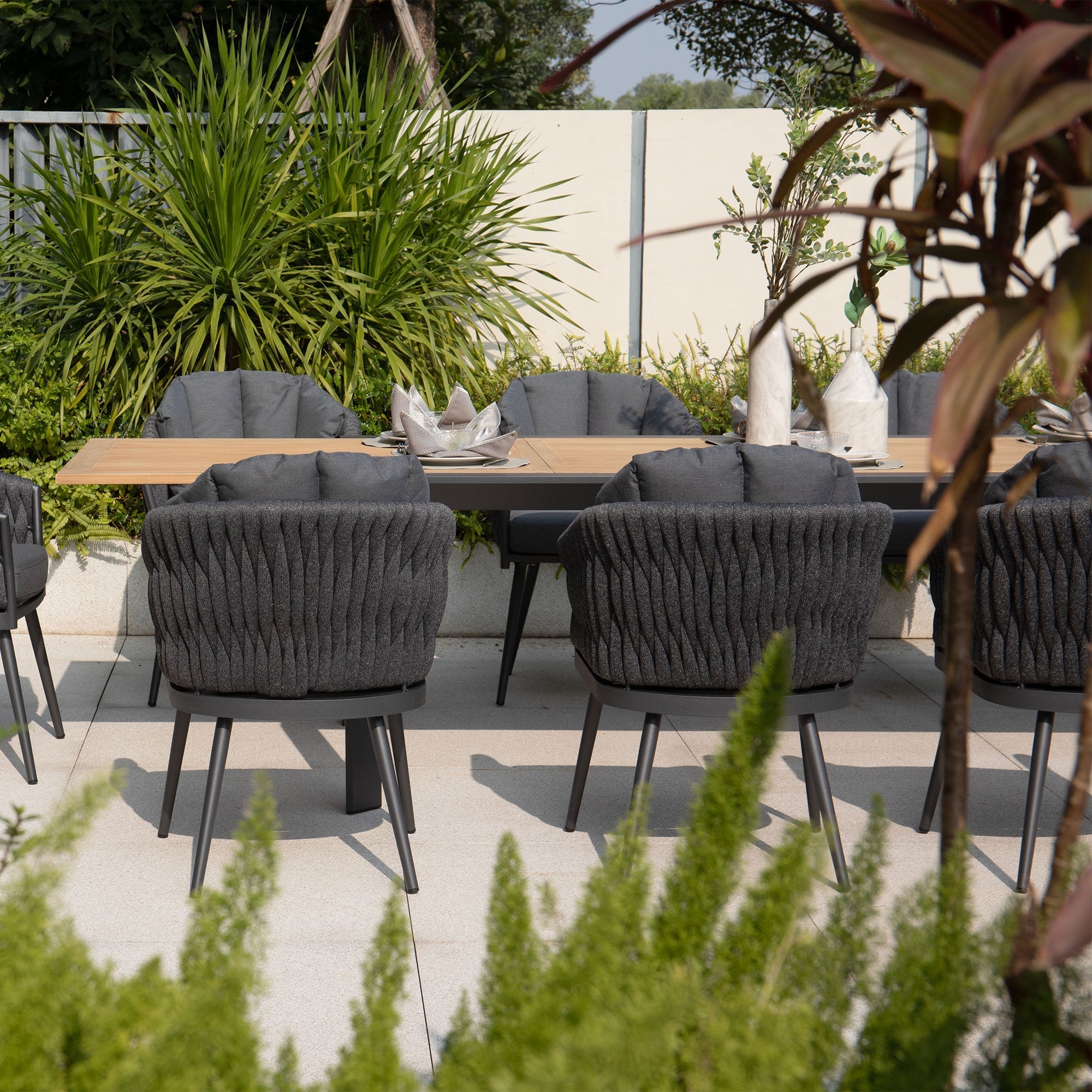 Palma 10 Seat Rope Extending Teak Dining Set in Grey