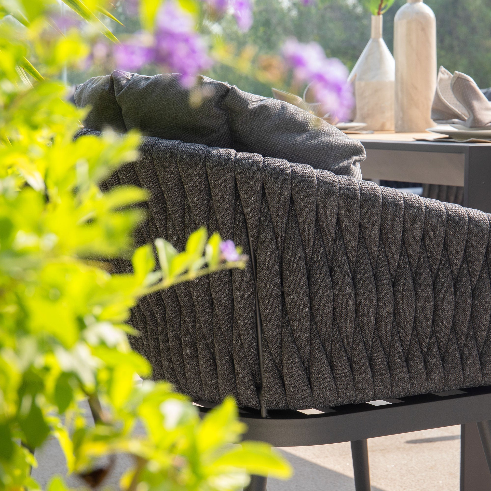 Palma 8 Seat Rope Extending Teak Dining Set in Grey