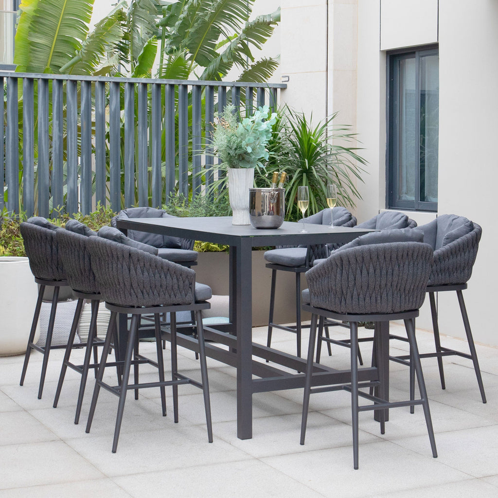 Palma 8 Seat Rope Bar Set with Ceramic Table in Grey