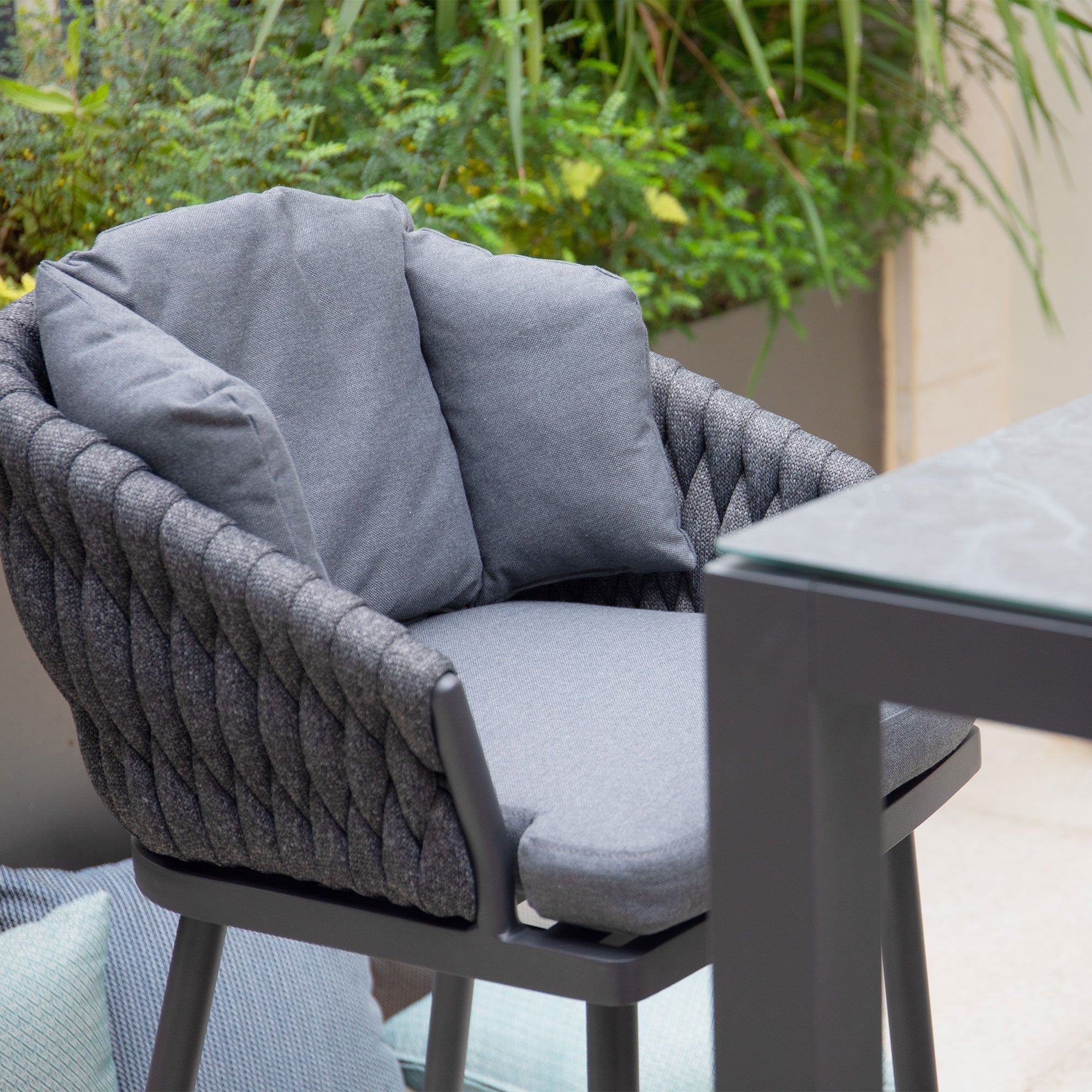 Palma 8 Seat Rope Bar Set with Ceramic Table in Grey