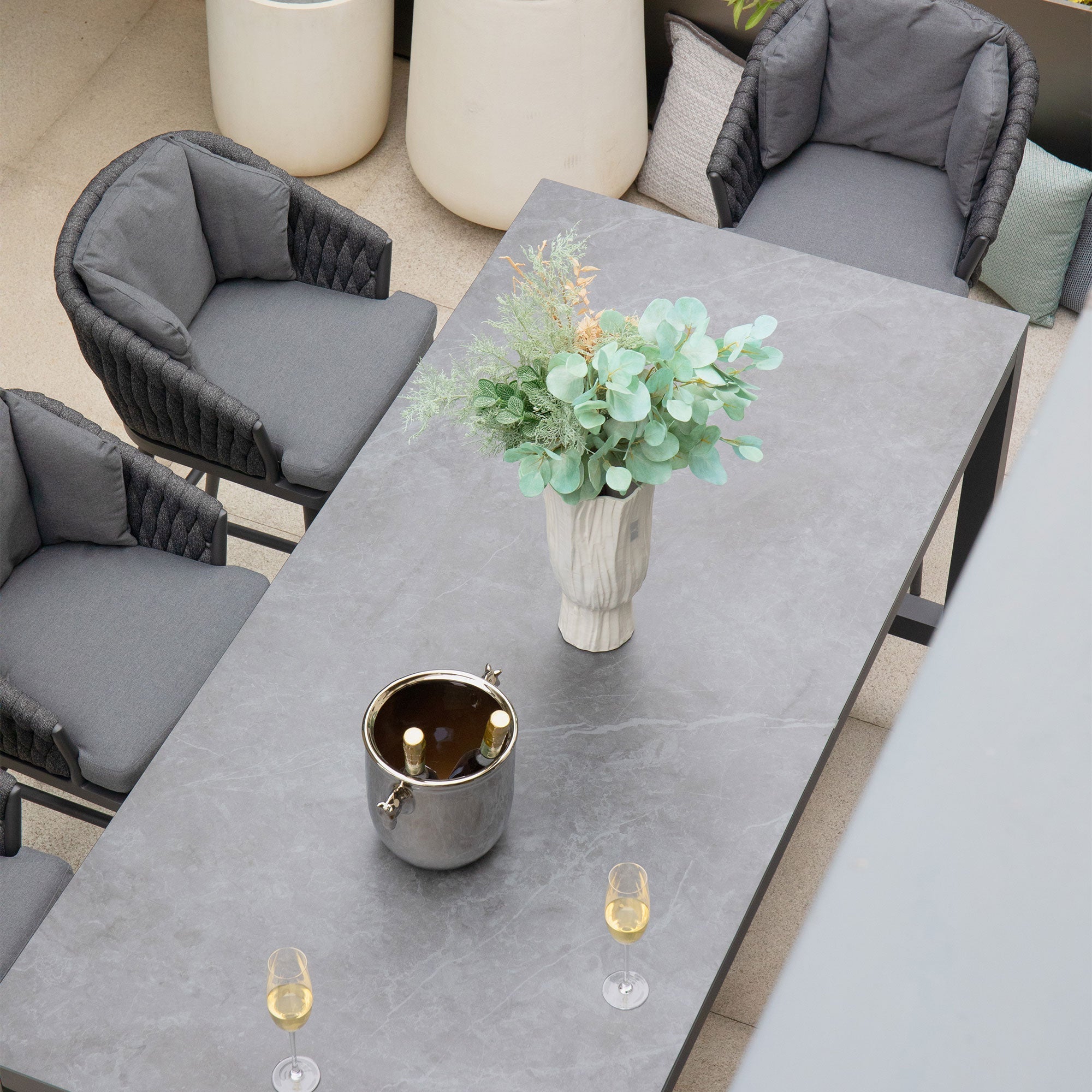 Palma 8 Seat Rope Bar Set with Ceramic Table in Grey