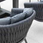 Palma 8 Seat Rope Rectangular Teak Firepit Dining Set in Grey