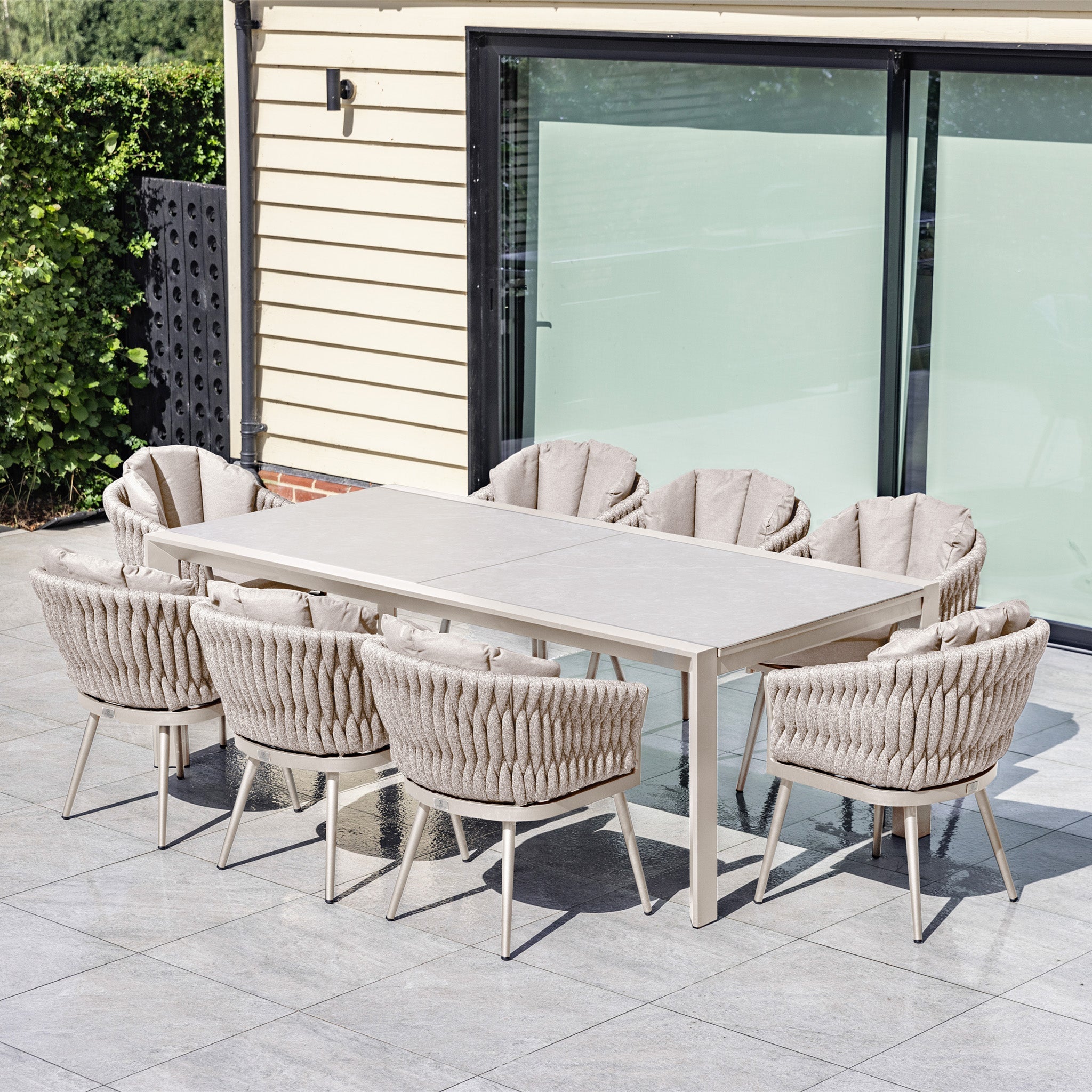 Palma 8 Seat Rope Extending Dining Set in Latte