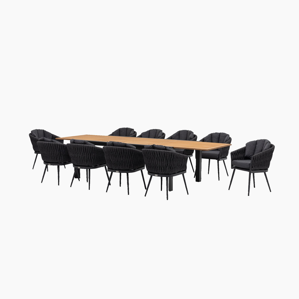 Palma 8 Seat Rope Extending Teak Dining Set in Grey
