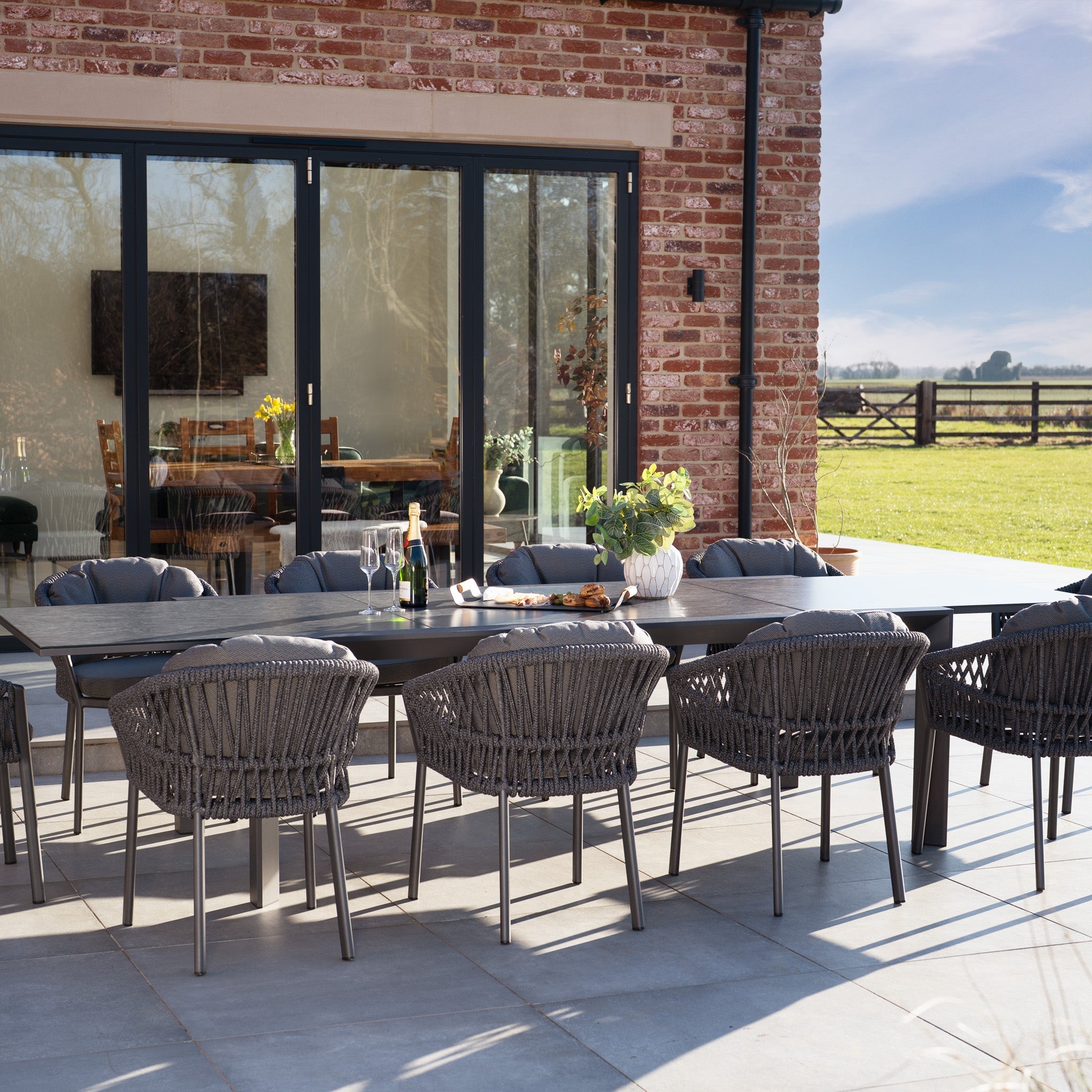 Pello 10 Seat Extending Dining Set with Ceramic Table in Grey