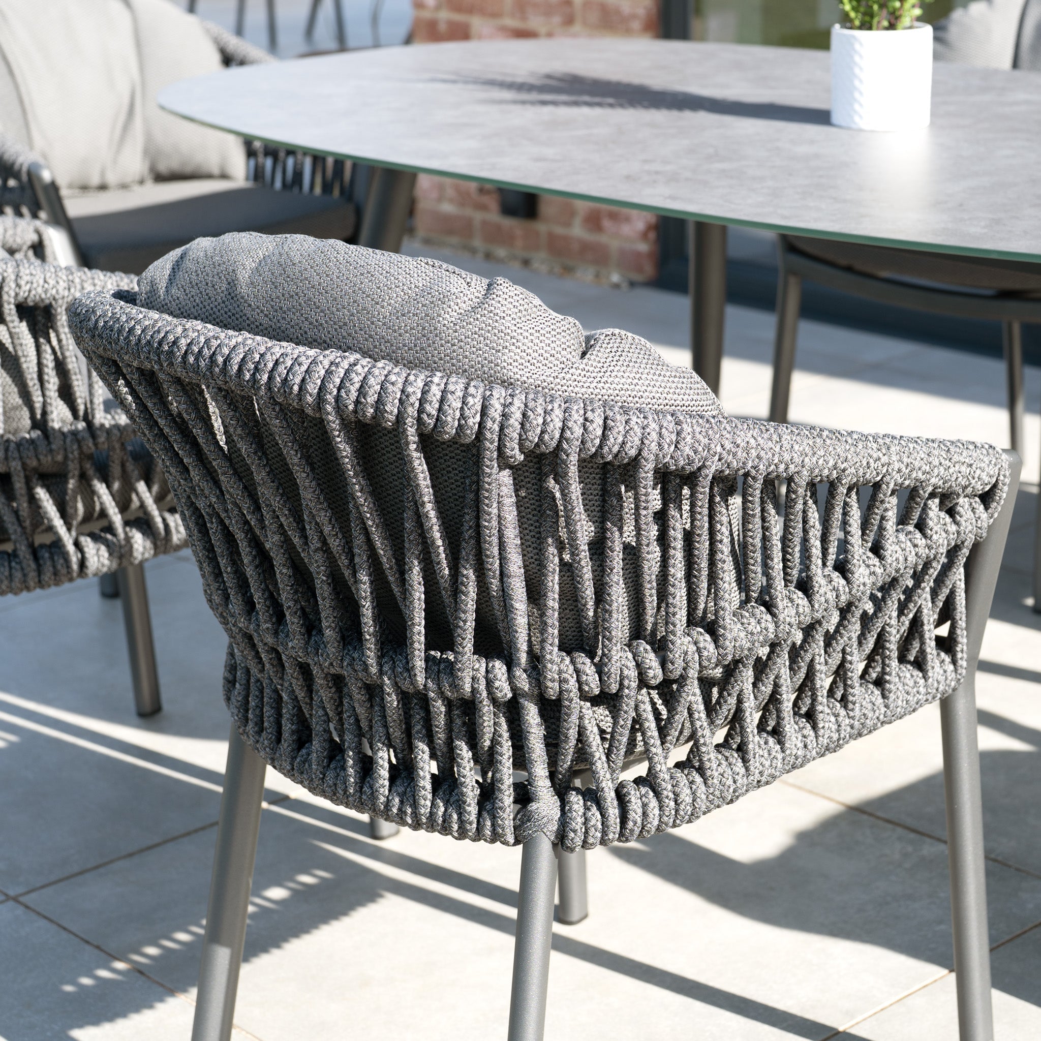 Pello 6 Seat Oval Dining Set with Ceramic Table in Grey