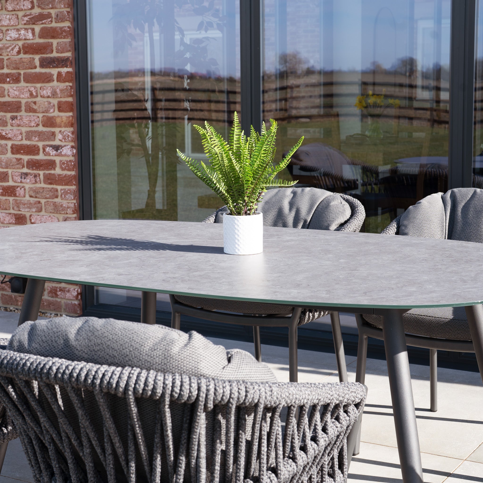 Pello 6 Seat Oval Dining Set with Ceramic Table in Grey