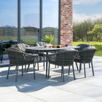 Pello 6 Seat Oval Dining Set with Ceramic Table in Grey