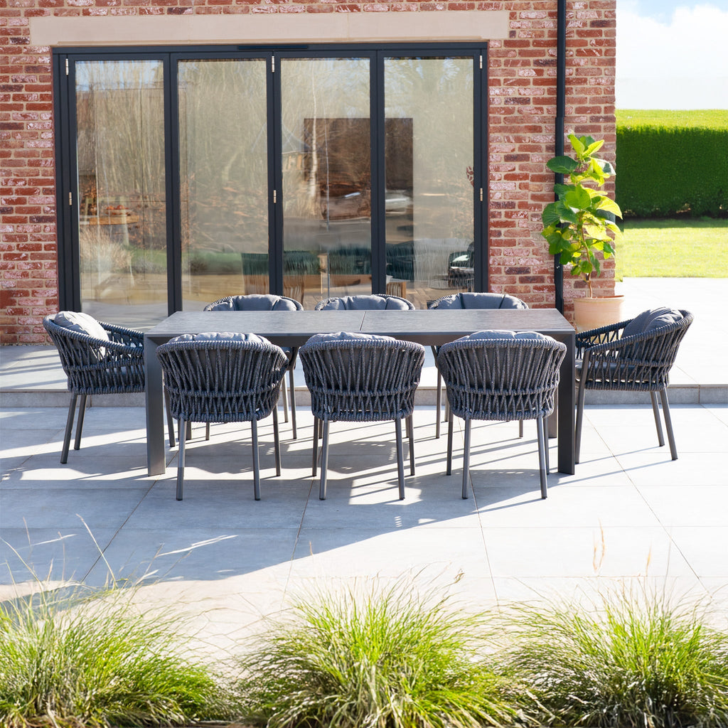 Pello 8 Seat Extending Dining Set with Ceramic Table in Grey