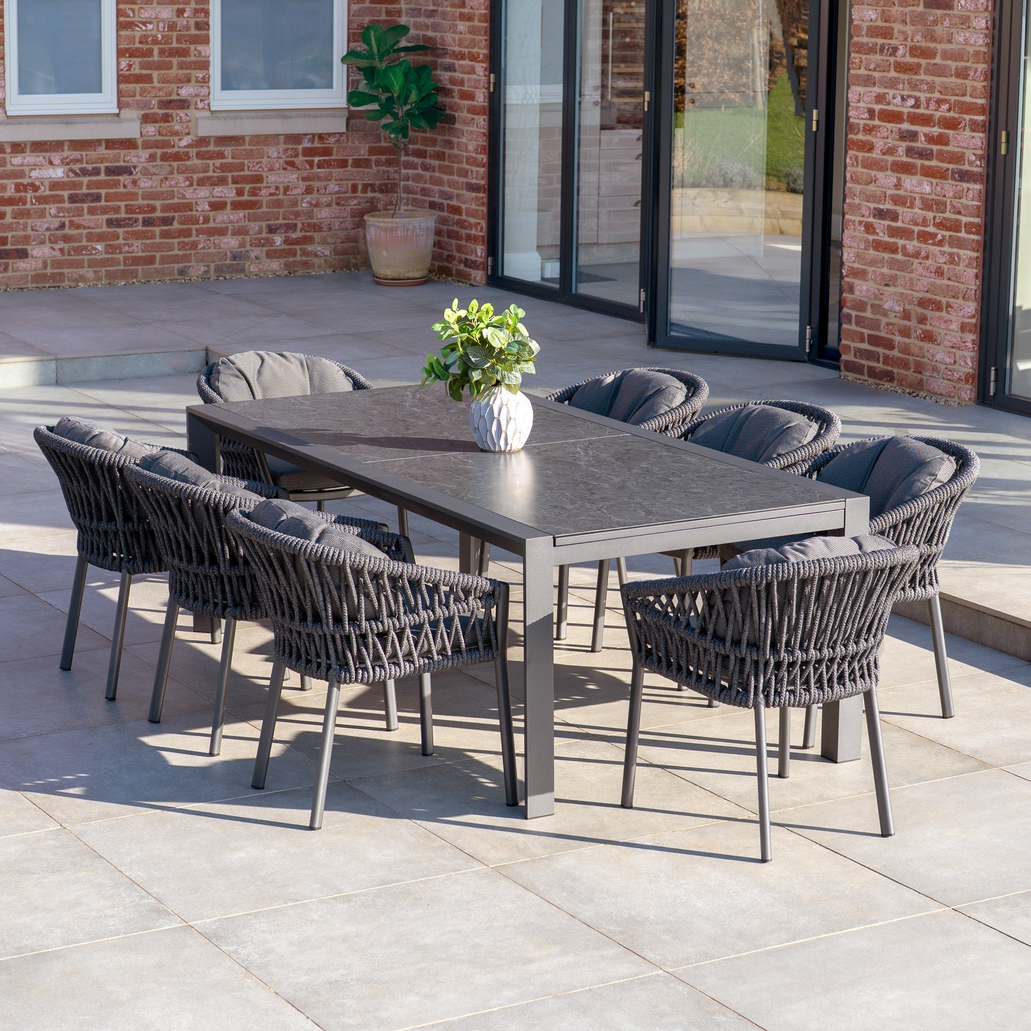 Pello 8 Seat Extending Dining Set with Ceramic Table in Grey