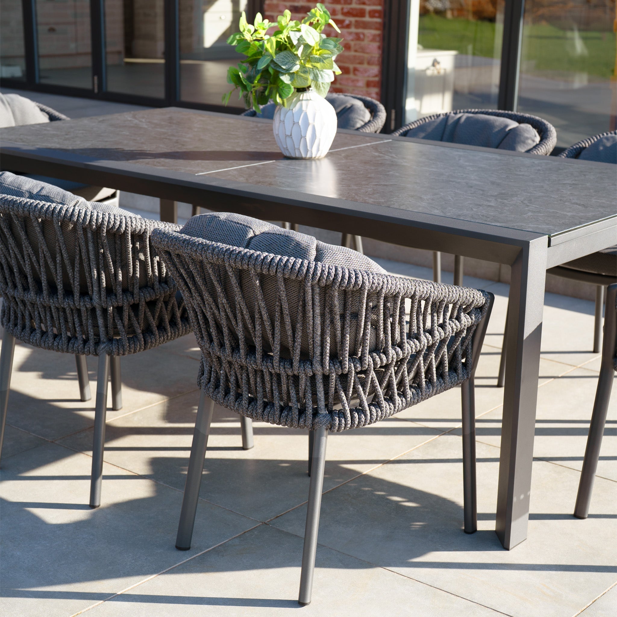 Pello 8 Seat Extending Dining Set with Ceramic Table in Grey