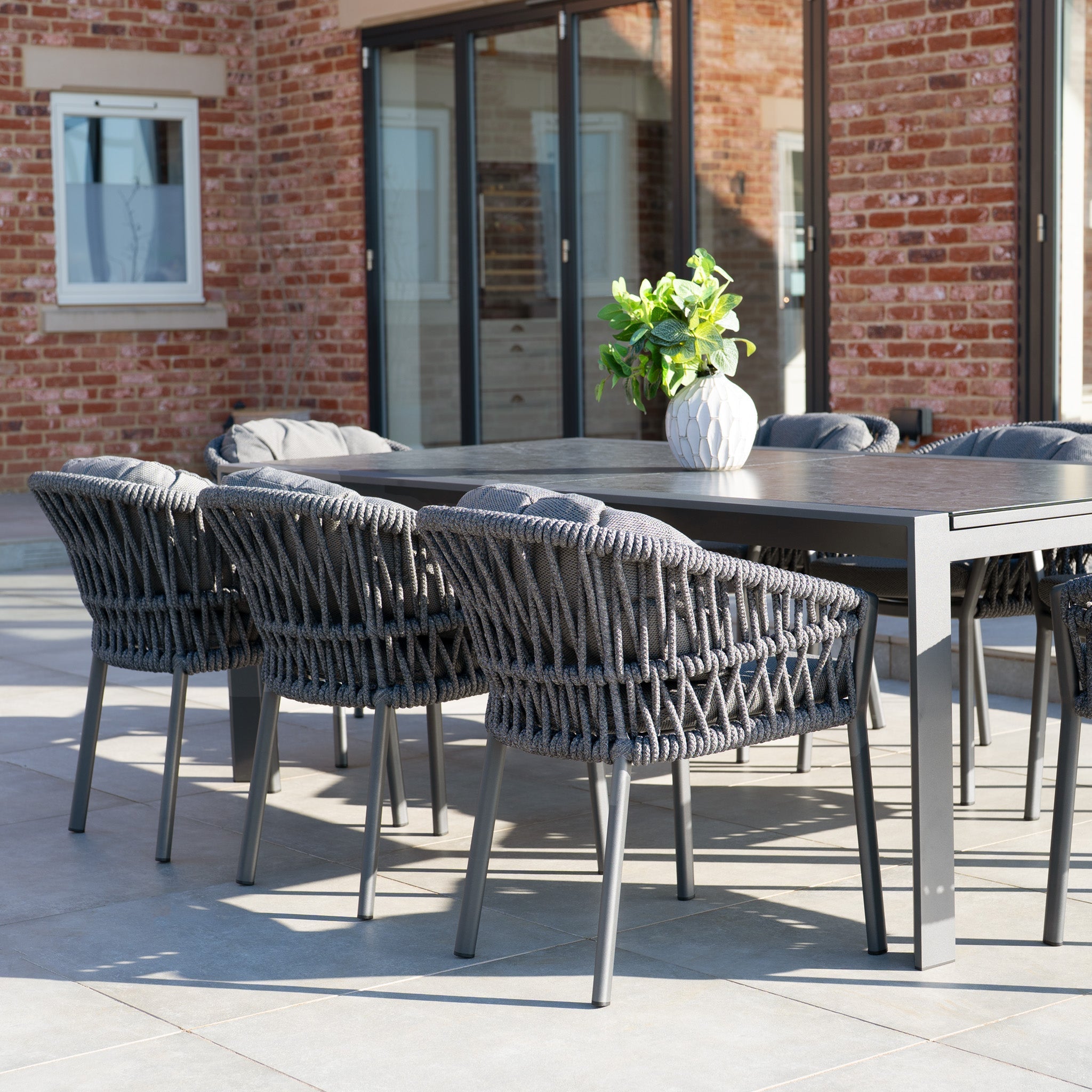 Pello 8 Seat Extending Dining Set with Ceramic Table in Grey