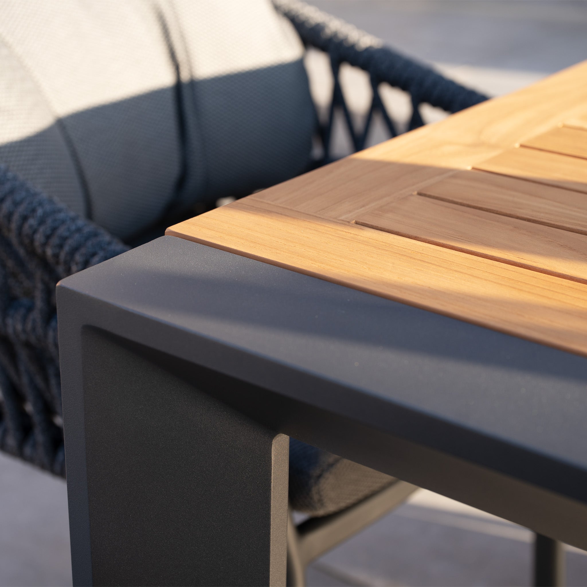 Pello 8 Seat Extending Dining Set with Teak Table in Grey
