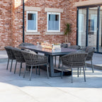 Pello 8 Seat Rectangular Ceramic Firepit Dining Set in Grey