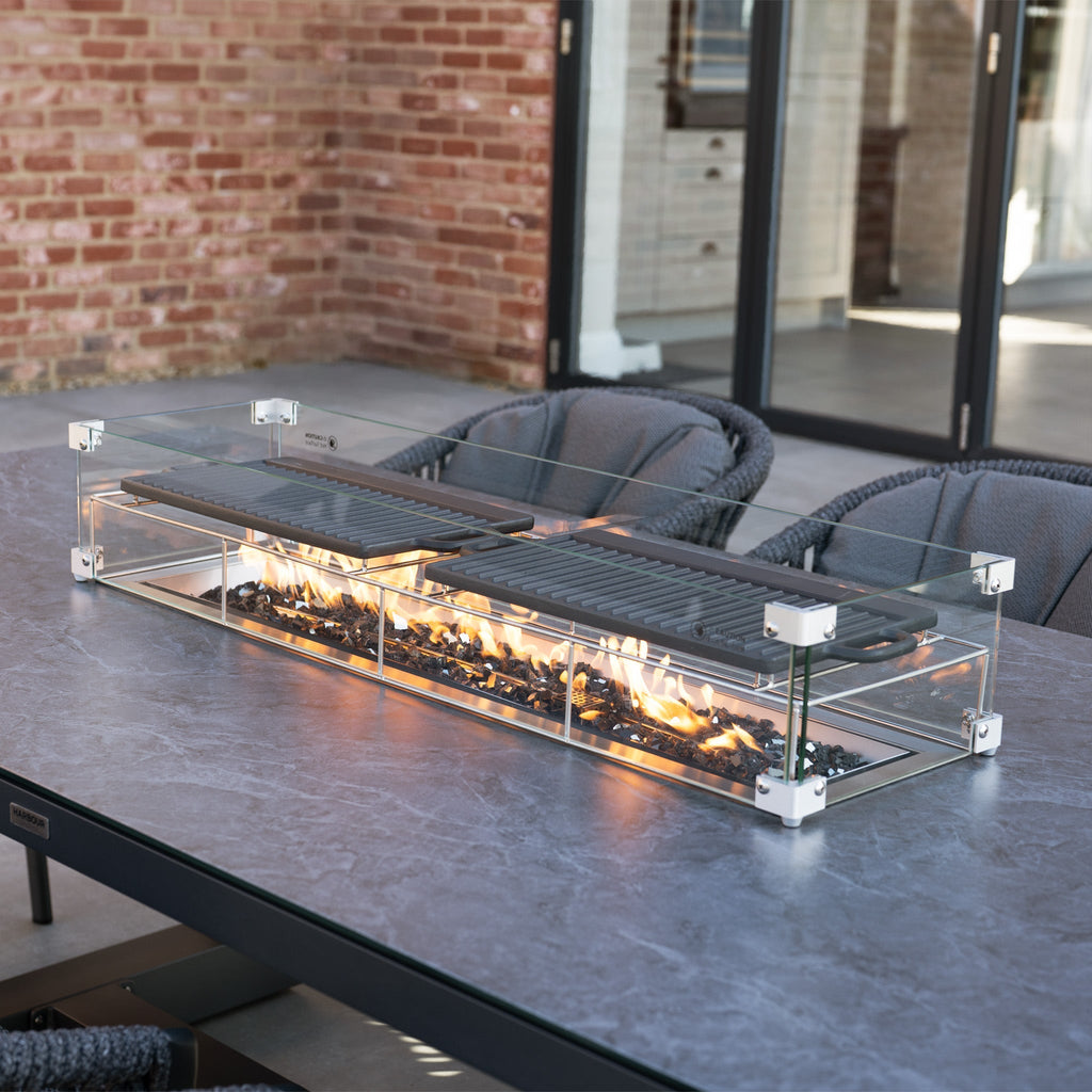 Pello 8 Seat Rectangular Ceramic Firepit Dining Set in Grey