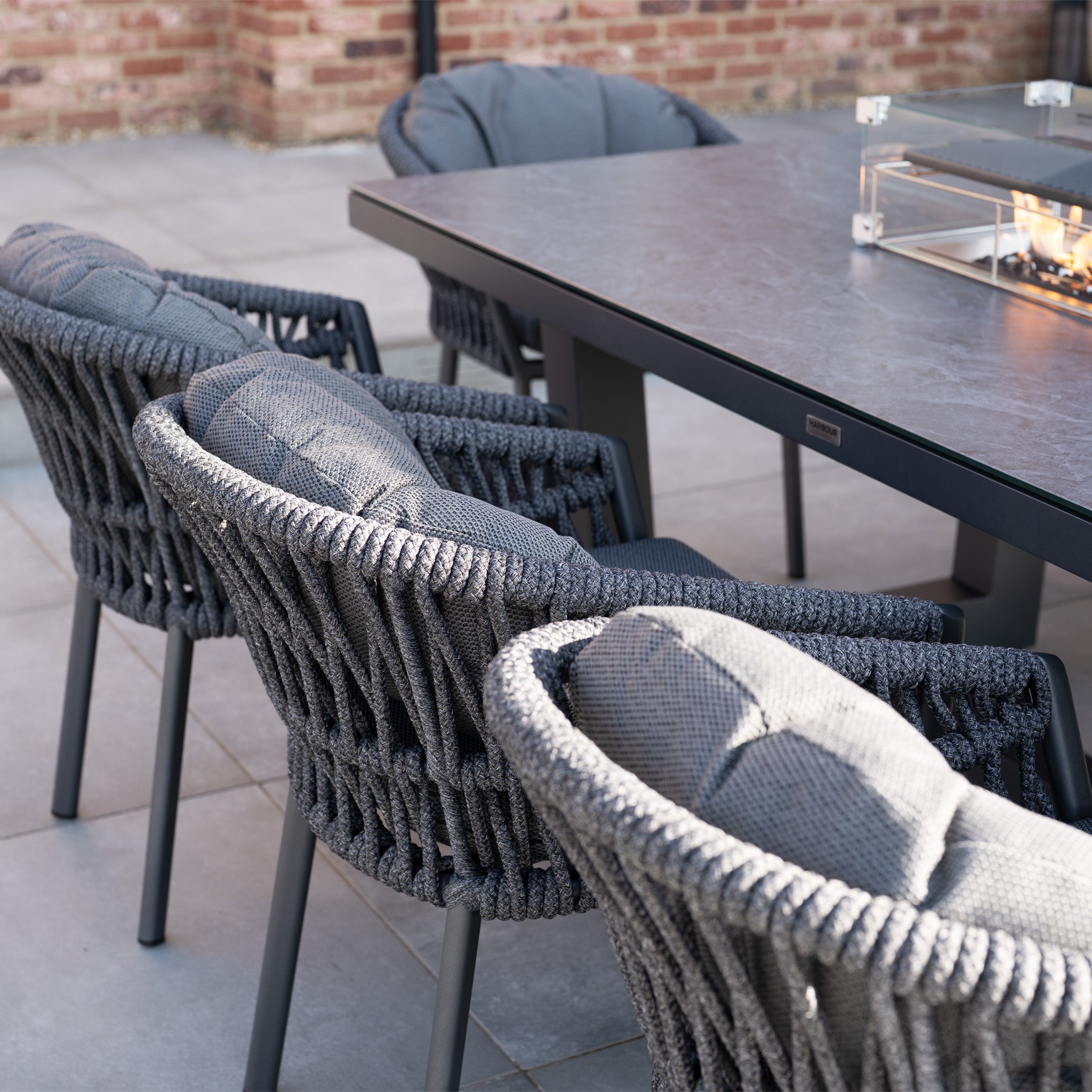 Pello 8 Seat Rectangular Ceramic Firepit Dining Set in Grey