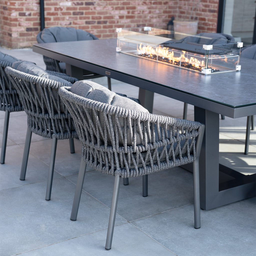 Pello 8 Seat Rectangular Ceramic Firepit Dining Set in Grey