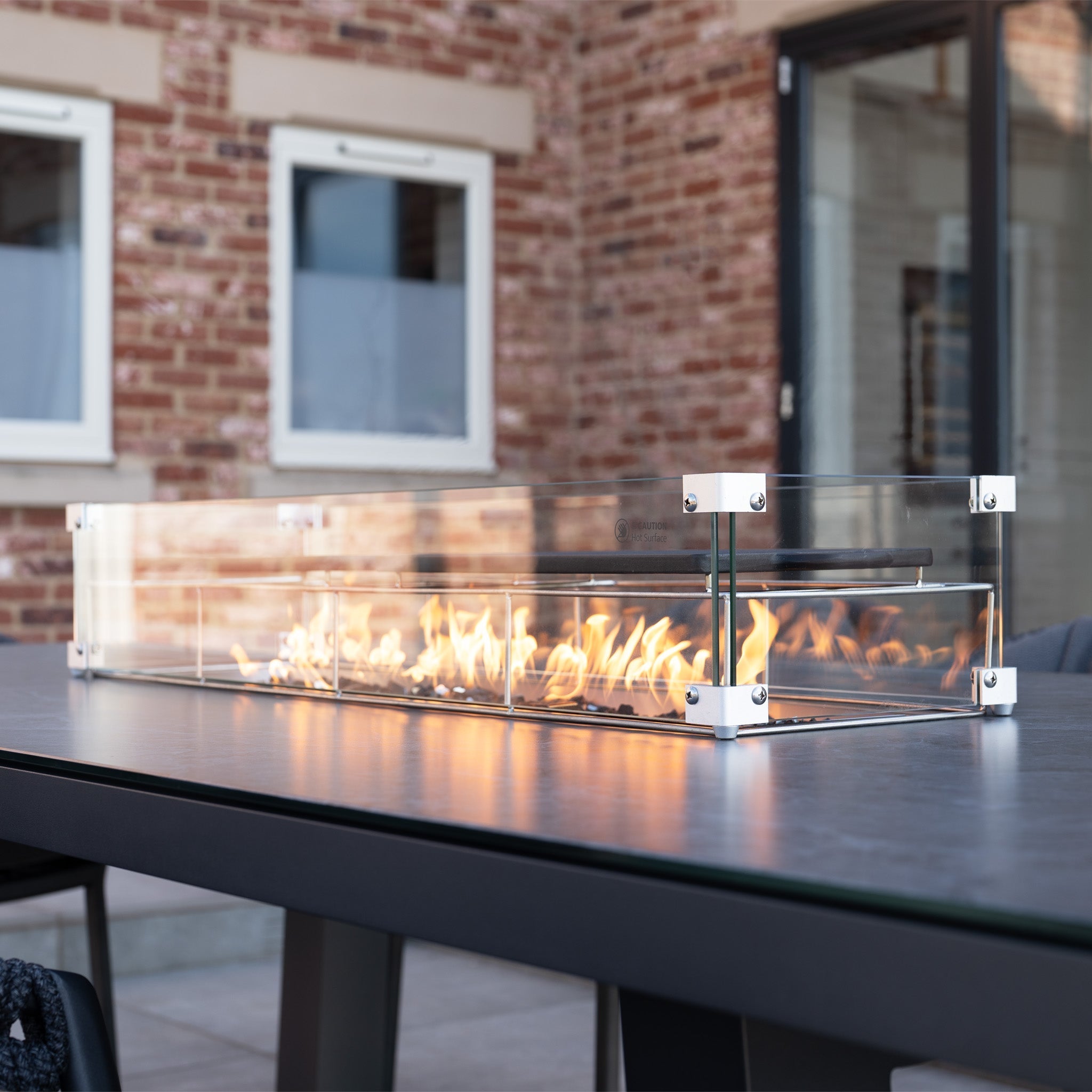 Pello 8 Seat Rectangular Ceramic Firepit Dining Set in Grey