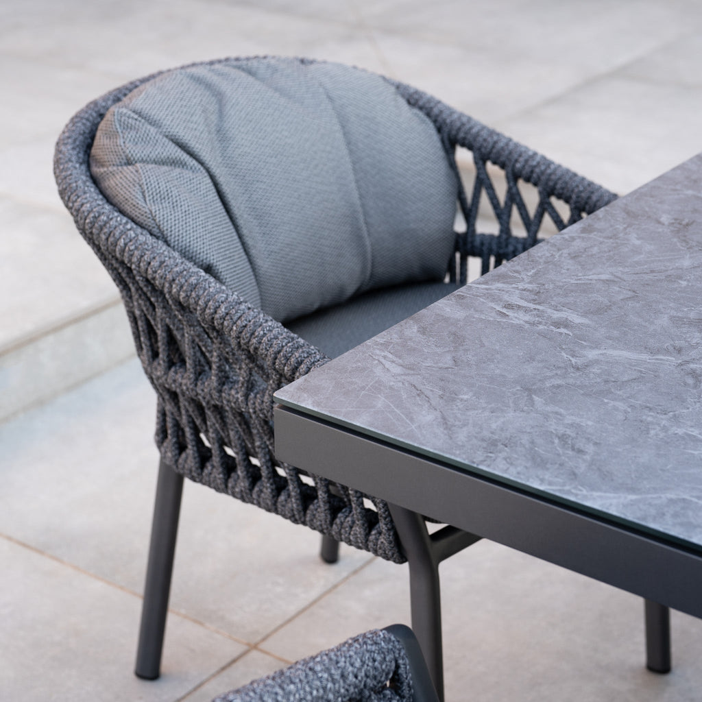 Pello 8 Seat Rectangular Ceramic Firepit Dining Set in Grey