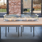 Pello 8 Seat Rectangular Teak Firepit Dining Set in Grey