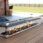Pello 8 Seat Rectangular Teak Firepit Dining Set in Grey