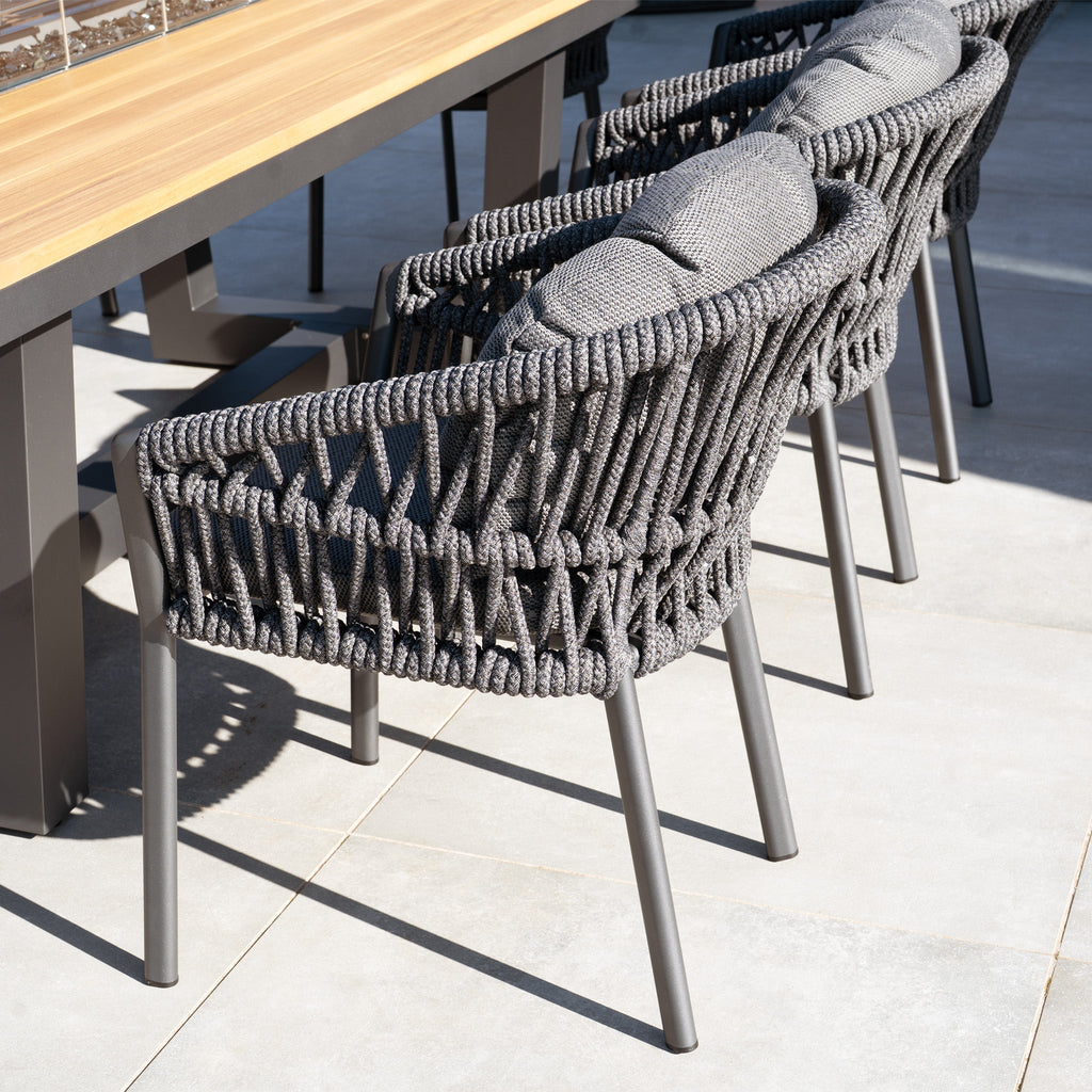 Pello 8 Seat Rectangular Teak Firepit Dining Set in Grey