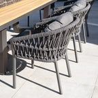 Pello 8 Seat Rectangular Teak Firepit Dining Set in Grey