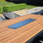 Pello 8 Seat Rectangular Teak Firepit Dining Set in Grey
