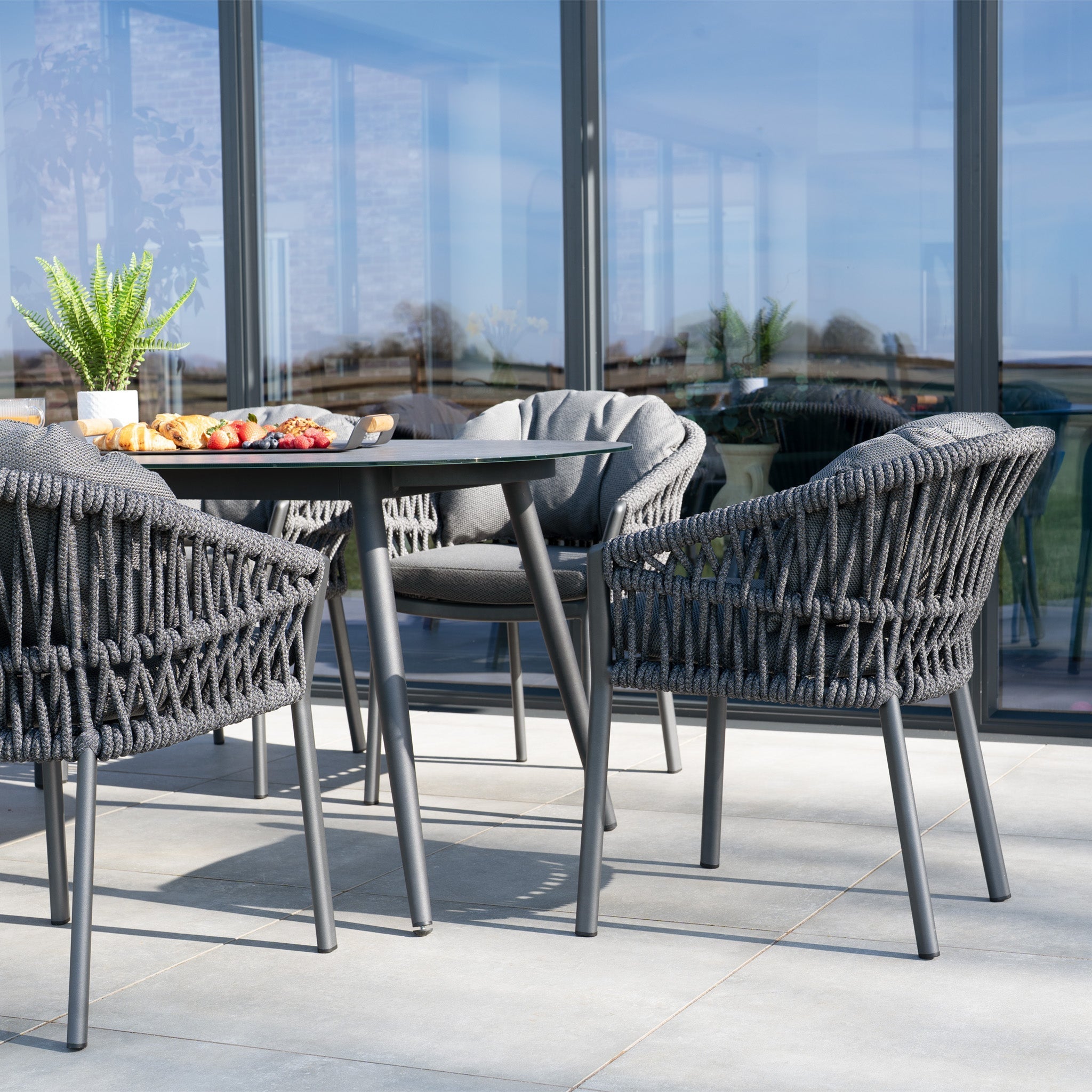 Pello 8 Seat Oval Dining Set with Ceramic Table in Grey