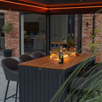 Luna 6 Seat Outdoor Fabric Teak Firepit Bar Set in Grey