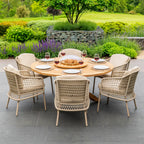 Puccini 6 Seat Round Dining Set with Lazy Susan in Latte