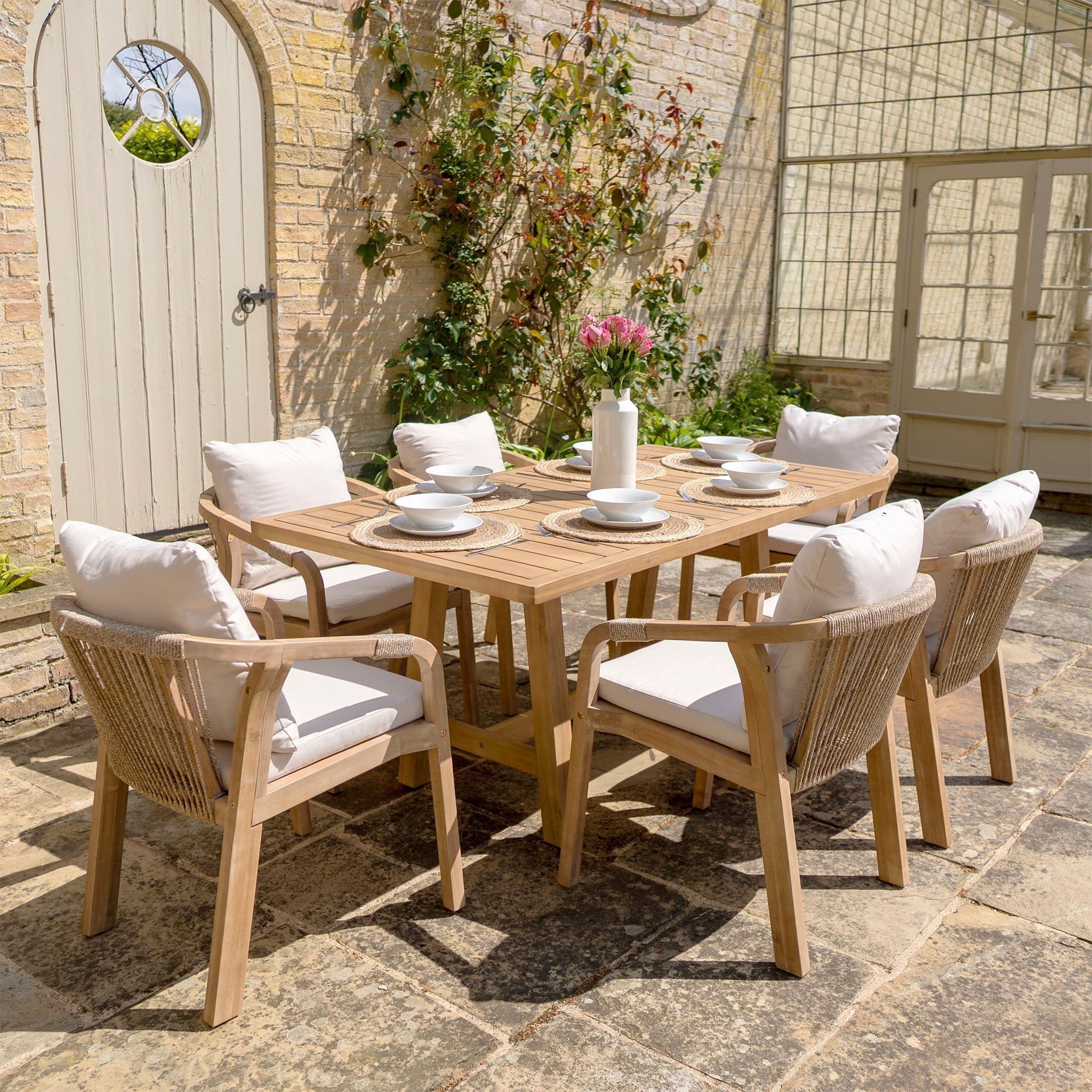 Quay 6 Seat Rectangular Dining Set in Linen